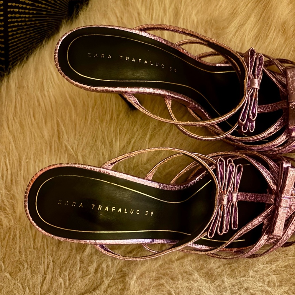 Zara Metallic Lilac Strappy Pointed Heels - Picture 7 of 10